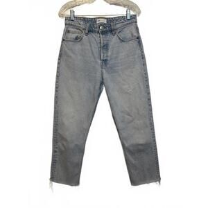 Zara Straight Leg Light Wash Button-Fly Denim Jeans Raw Hem Size 9